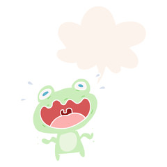 cute cartoon frog frightened and speech bubble in retro style