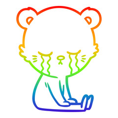 rainbow gradient line drawing crying cartoon bear