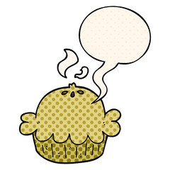 cartoon pie and speech bubble in comic book style