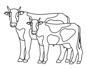 farm, animals and farmer cartoon in black and white