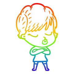 rainbow gradient line drawing cartoon woman with eyes shut
