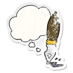 cartoon pen and thought bubble as a distressed worn sticker