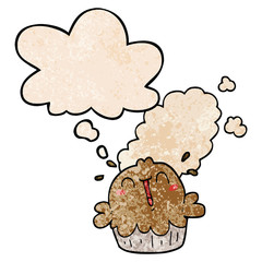 cute cartoon pie and thought bubble in grunge texture pattern style