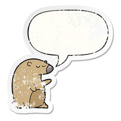 cartoon bear and speech bubble distressed sticker