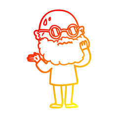 Obraz premium warm gradient line drawing cartoon worried man with beard and sunglasses