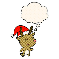 cartoon christmas reindeer and thought bubble in comic book style