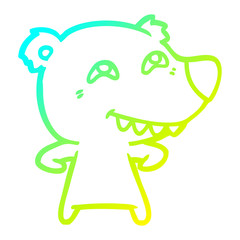 cold gradient line drawing cartoon bear showing teeth