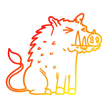 recommend clip art: warm gradient line drawing cartoon warthog