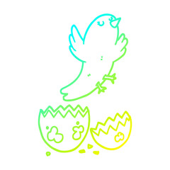 cold gradient line drawing cartoon bird hatching from egg