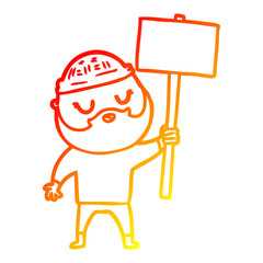 warm gradient line drawing cartoon man with beard