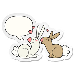 cartoon rabbits in love and speech bubble sticker
