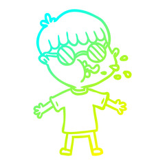 cold gradient line drawing cartoon boy wearing spectacles