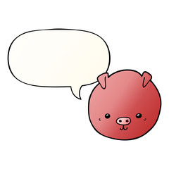 cartoon pig and speech bubble in smooth gradient style