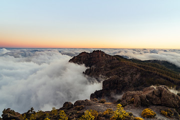 Nature and landscape of the Gran Canaria. Rocky mountains range, valleys, ocean.