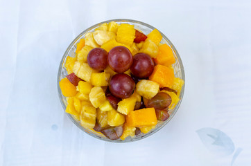Grape Banana And Mango Fruit Dish Top View