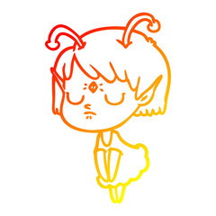warm gradient line drawing cartoon alien girl