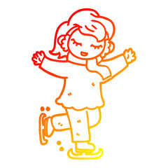 warm gradient line drawing cartoon girl ice skating