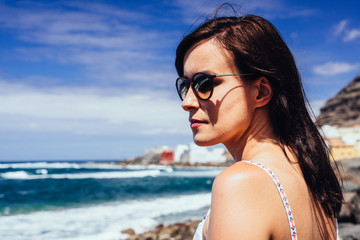 Fototapeta na wymiar Young woman enjoying her time off on hot summer holidays, Gran Canaria, Spain. 