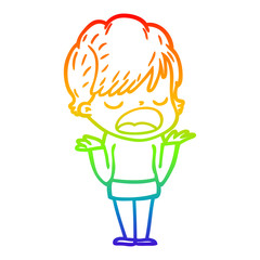 rainbow gradient line drawing cartoon woman talking