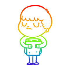 rainbow gradient line drawing cartoon grumpy boy