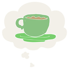 cartoon cup of tea and thought bubble in retro style