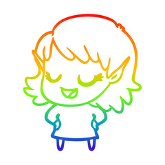 rainbow gradient line drawing happy cartoon elf girl