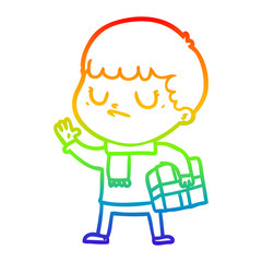 rainbow gradient line drawing cartoon grumpy boy