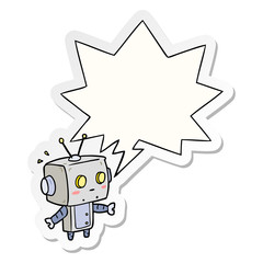 cute cartoon surprised robot and speech bubble sticker