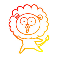 warm gradient line drawing happy cartoon lion