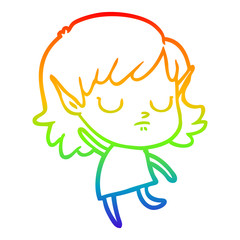 rainbow gradient line drawing cartoon elf girl