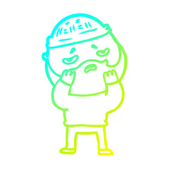 cold gradient line drawing cartoon worried man with beard