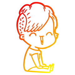 warm gradient line drawing cartoon happy hipster girl