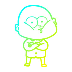 cold gradient line drawing cartoon bald man staring