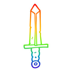 rainbow gradient line drawing cartoon sword