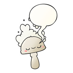 cartoon mushroom and spoor cloud and speech bubble in smooth gradient style