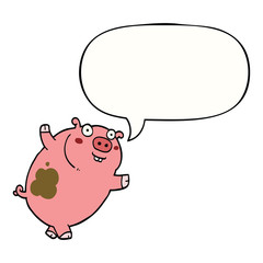 funny cartoon pig and speech bubble