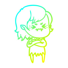 cold gradient line drawing annoyed cartoon vampire girl