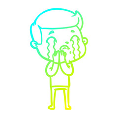cold gradient line drawing cartoon man crying