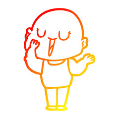 warm gradient line drawing happy cartoon bald man yawning