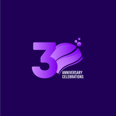 30 Years Anniversary Celebration, Purple Vector Template Design Illustration