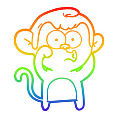 rainbow gradient line drawing cartoon hooting monkey