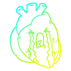cold gradient line drawing cartoon heart crying