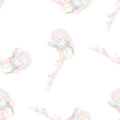 Flower Pastel.White Romantic Seamless Pattern.
