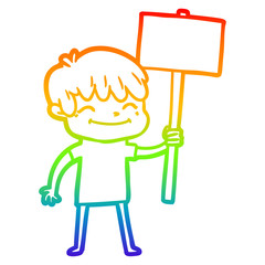 rainbow gradient line drawing cartoon happy boy