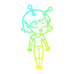 cold gradient line drawing cute alien girl cartoon