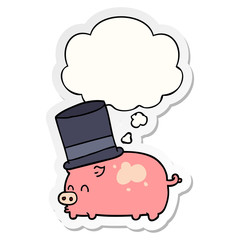 cartoon pig wearing top hat and thought bubble as a printed sticker