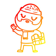 warm gradient line drawing cartoon man with beard