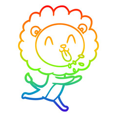 rainbow gradient line drawing happy cartoon lion