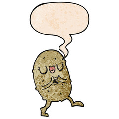 cartoon happy potato and speech bubble in retro texture style