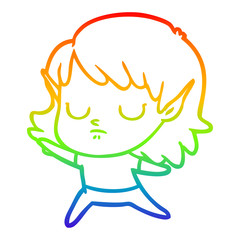 rainbow gradient line drawing cartoon elf girl